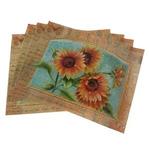 Sunflower Thin French Clountry‎ Placemats Floral Butterfly VTG Farmhouse 4 PC